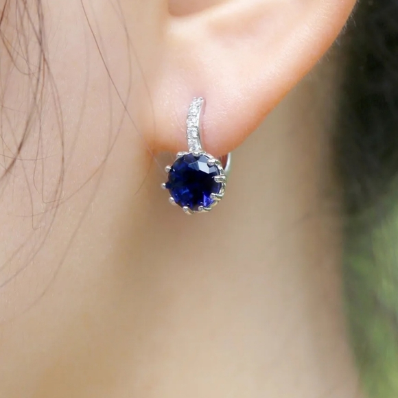Sapphire Blue Crystal Earrings - Picture 2 of 2